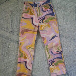 Zara Size 2 Colorful Swirly Psychedelic Straight Leg Jeans (front button closure